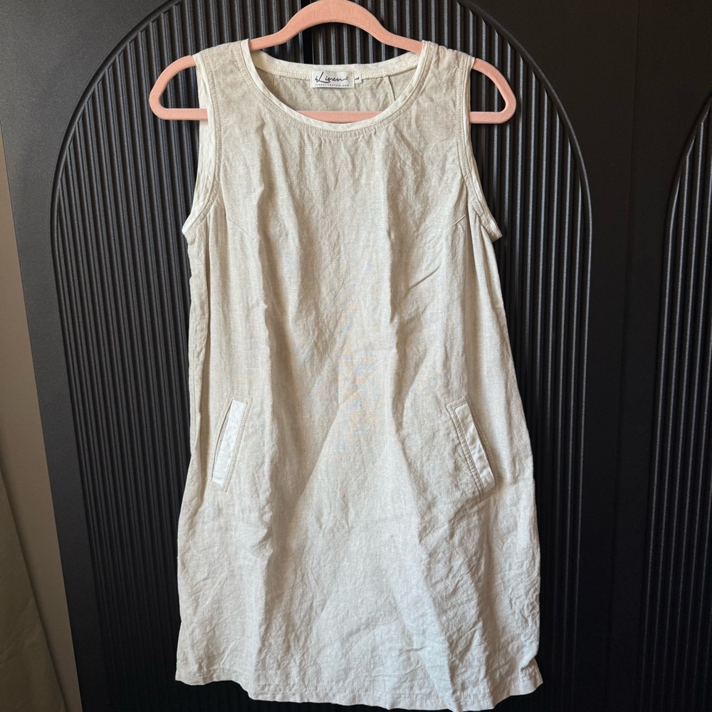 Cream linen Mini Dress with pockets